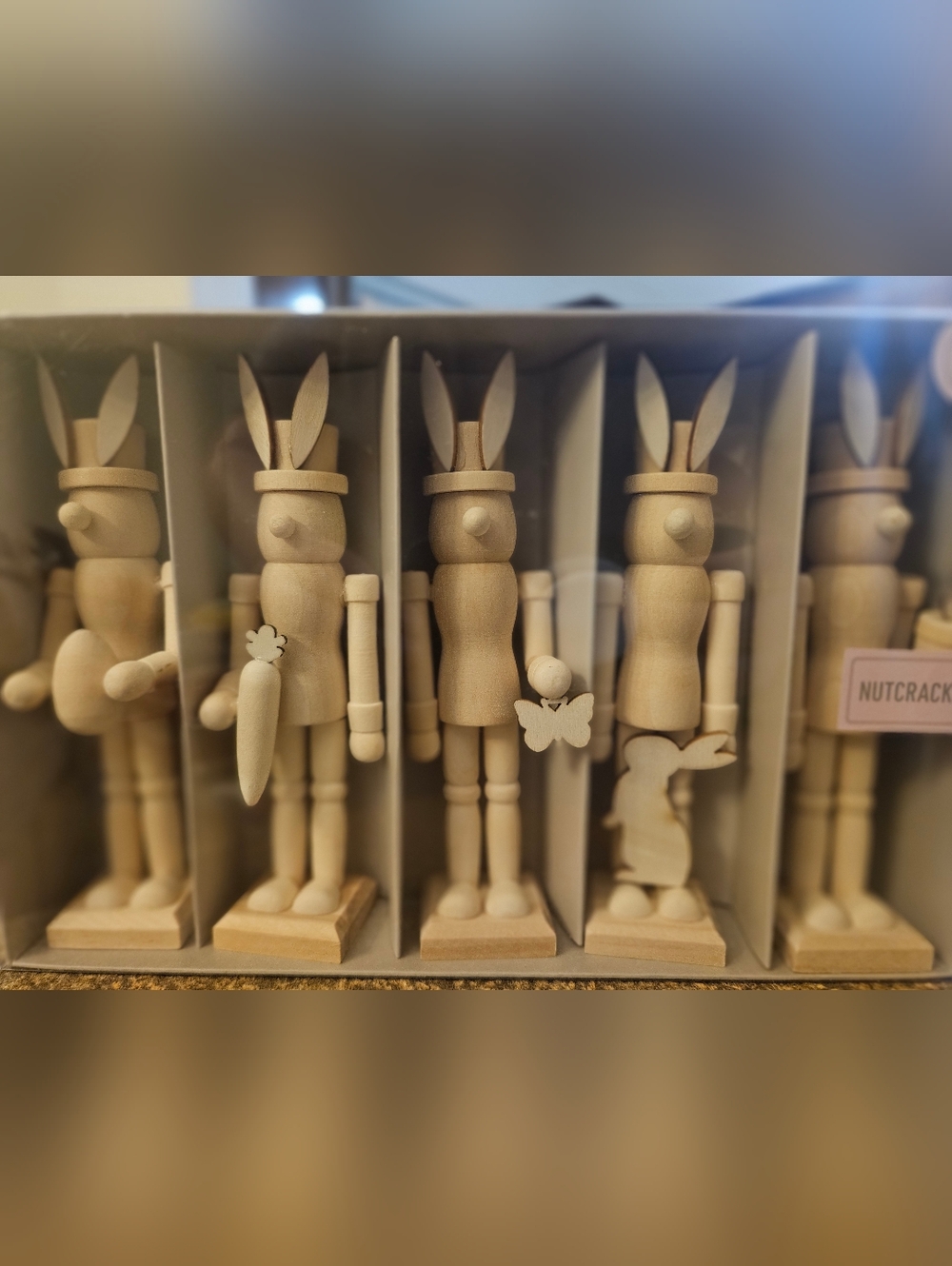 Unbranded Natural Wood Bunny Nutcracker Holiday Figurines - Light Wood